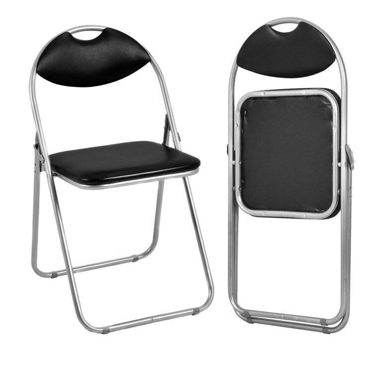 Black Portable Folding Dining Chairs Set with Carrying Handles and U-Shaped Metal Base