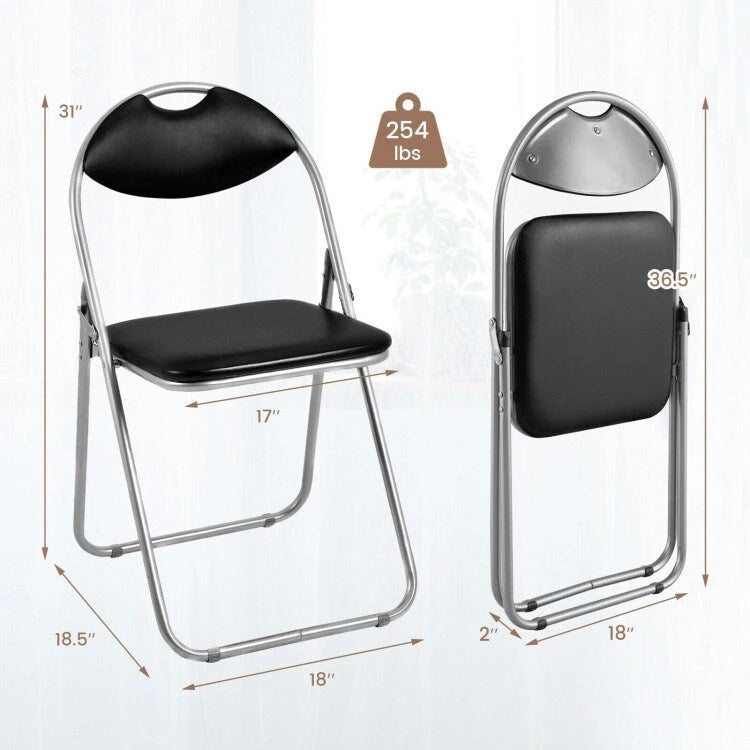 Black Portable Folding Dining Chairs Set with Carrying Handles and U-Shaped Metal Base