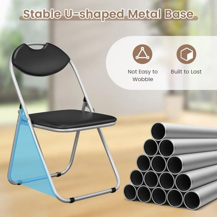 Black Portable Folding Dining Chairs Set with Carrying Handles and U-Shaped Metal Base
