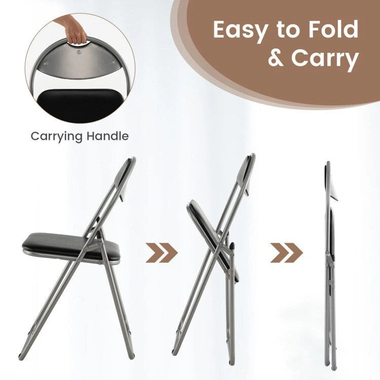 Black Portable Folding Dining Chairs Set with Carrying Handles and U-Shaped Metal Base