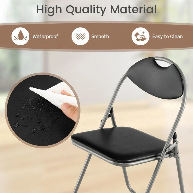 Black Portable Folding Dining Chairs Set with Carrying Handles and U-Shaped Metal Base