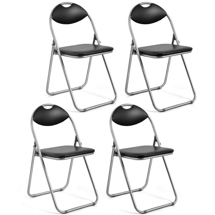 Black Portable Folding Dining Chairs Set with Carrying Handles and U-Shaped Metal Base