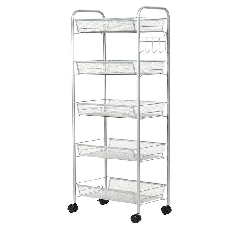 5 Tier Mesh Rolling File Utility Cart Storage Basket - 17 x 10 x 41 (L x W x H)
