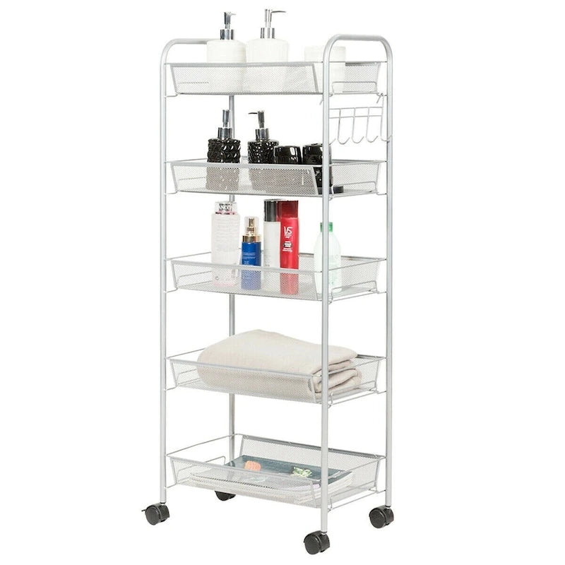 5 Tier Mesh Rolling File Utility Cart Storage Basket - 17 x 10 x 41 (L x W x H)