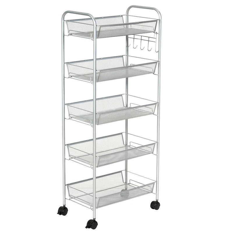 5 Tier Mesh Rolling File Utility Cart Storage Basket - 17 x 10 x 41 (L x W x H)