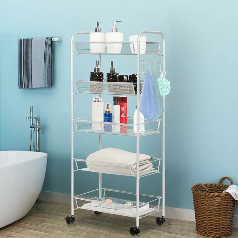 5 Tier Mesh Rolling File Utility Cart Storage Basket - 17 x 10 x 41 (L x W x H)
