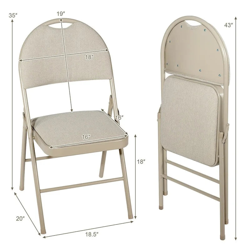 6 Pack Folding Chairs Portable Padded Office Kitchen Dining Chairs-Beige - 18.5 x 20 x 35 (L x W x H)
