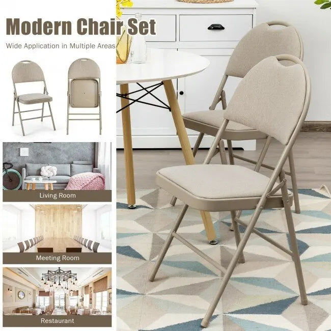 6 Pack Folding Chairs Portable Padded Office Kitchen Dining Chairs-Beige - 18.5 x 20 x 35 (L x W x H)