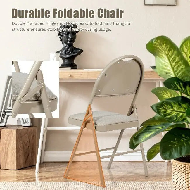 6 Pack Folding Chairs Portable Padded Office Kitchen Dining Chairs-Beige - 18.5 x 20 x 35 (L x W x H)