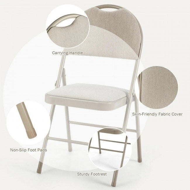 6 Pack Folding Chairs Portable Padded Office Kitchen Dining Chairs-Beige - 18.5 x 20 x 35 (L x W x H)