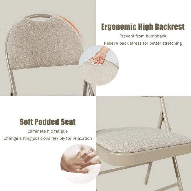 6 Pack Folding Chairs Portable Padded Office Kitchen Dining Chairs-Beige - 18.5 x 20 x 35 (L x W x H)