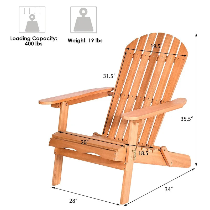 Gymax Eucalyptus Adirondack Chair Foldable Outdoor Wood Lounger Chair - See Details