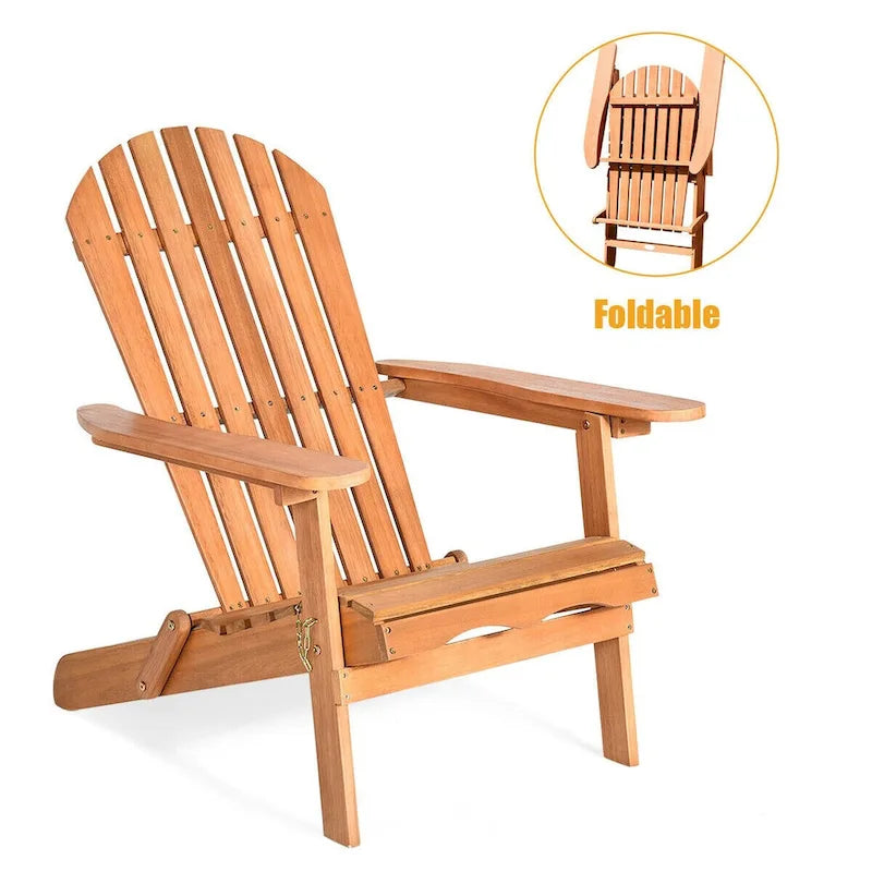 Gymax Eucalyptus Adirondack Chair Foldable Outdoor Wood Lounger Chair - See Details