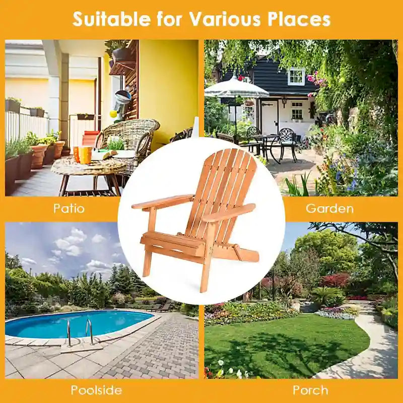 Gymax Eucalyptus Adirondack Chair Foldable Outdoor Wood Lounger Chair - See Details