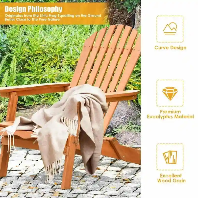 Gymax Eucalyptus Adirondack Chair Foldable Outdoor Wood Lounger Chair - See Details