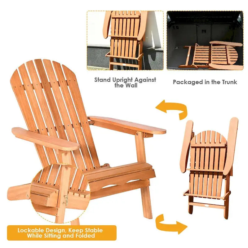 Gymax Eucalyptus Adirondack Chair Foldable Outdoor Wood Lounger Chair - See Details