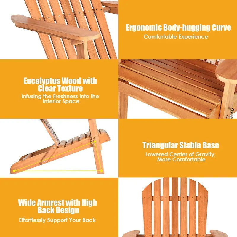 Gymax Eucalyptus Adirondack Chair Foldable Outdoor Wood Lounger Chair - See Details