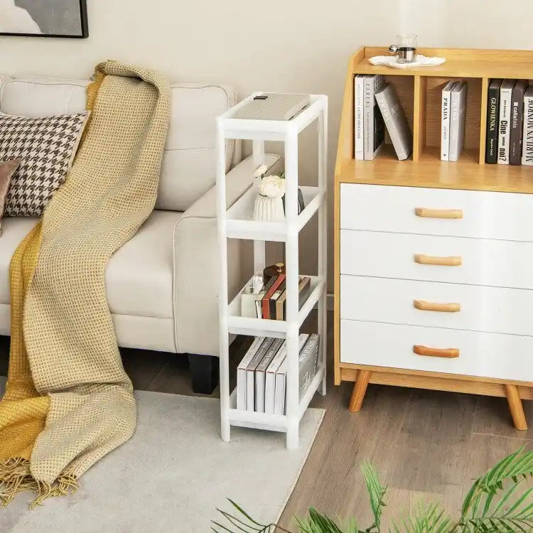 2 Packs 4-Tier Detachable Slim Storage Cart with Drainage Holes for Small Space-White - 14 x 9 x 39 (L x W x H)
