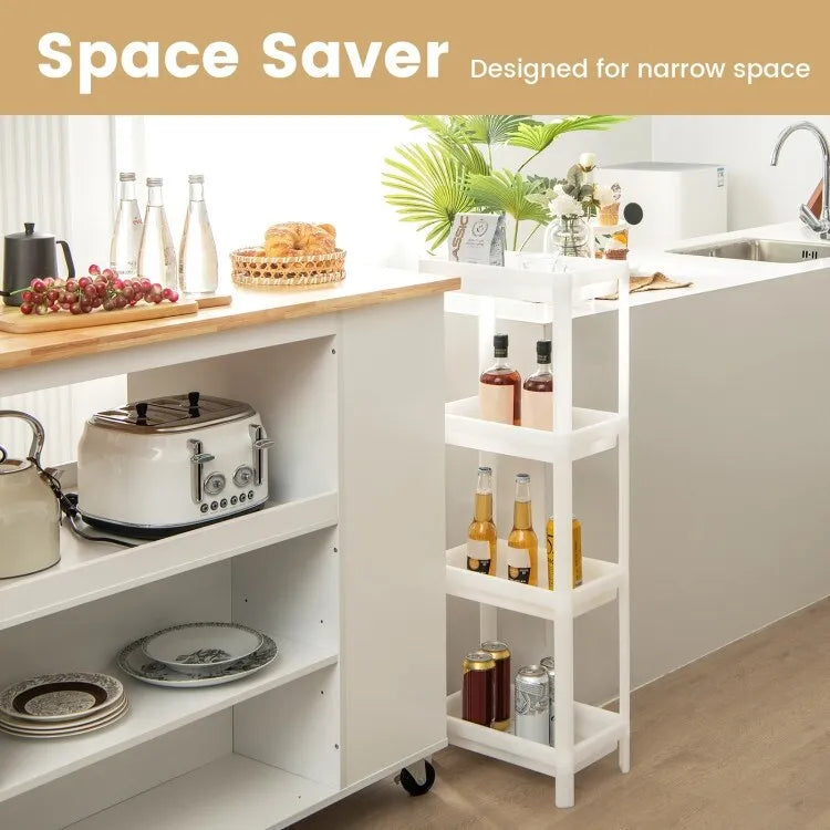 2 Packs 4-Tier Detachable Slim Storage Cart with Drainage Holes for Small Space-White - 14 x 9 x 39 (L x W x H)