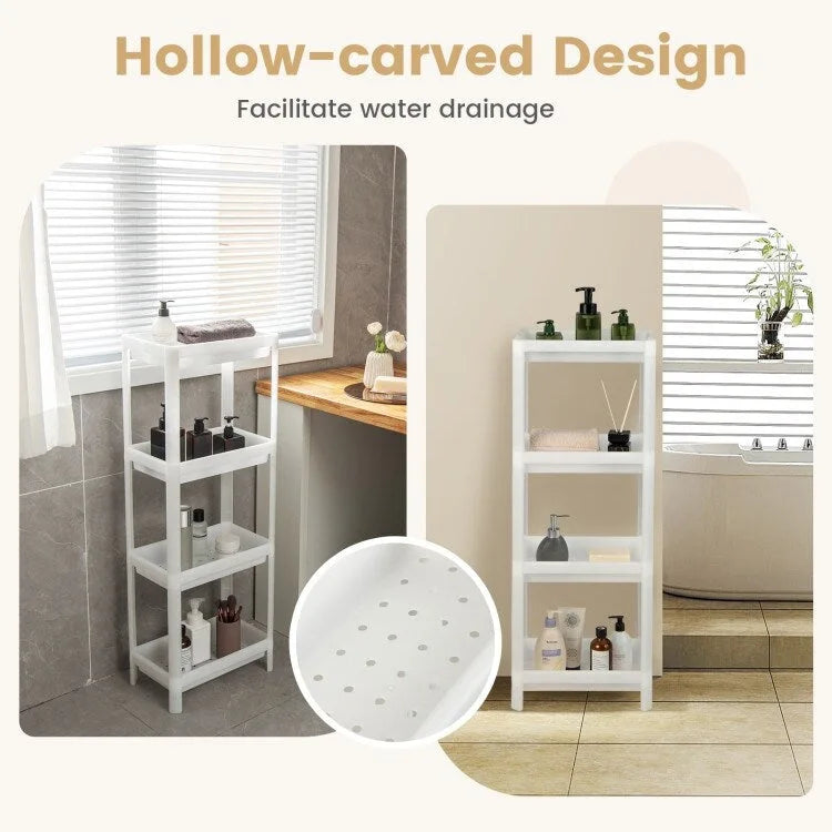 2 Packs 4-Tier Detachable Slim Storage Cart with Drainage Holes for Small Space-White - 14 x 9 x 39 (L x W x H)