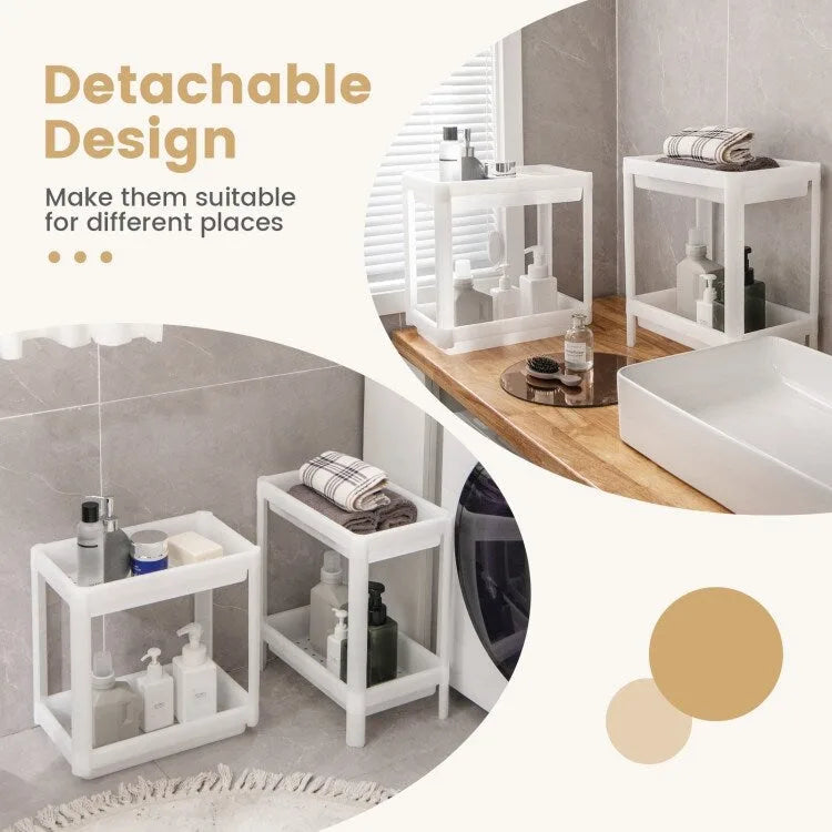2 Packs 4-Tier Detachable Slim Storage Cart with Drainage Holes for Small Space-White - 14 x 9 x 39 (L x W x H)