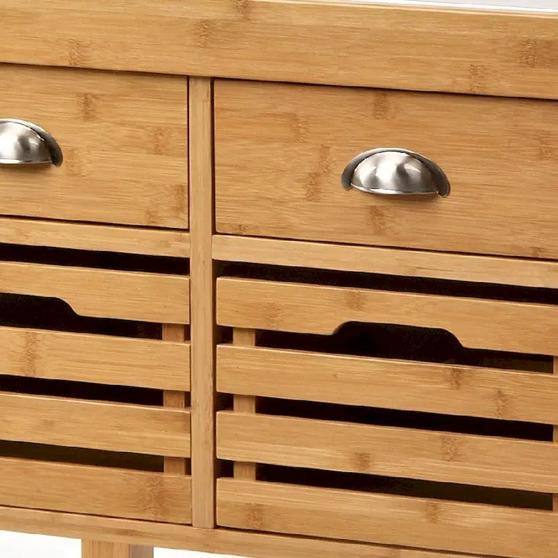 36 Inch Bamboo Kitchen Cart Island, 2 Drawers, Stainless Steel Top, Brown - 22 L x 29 W x 36 H Inches