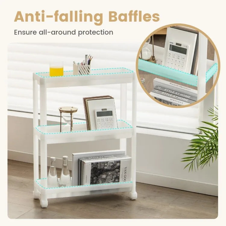 2 Pieces 3-Tier Slim Detachable Storage Cart with Drainage Holes and Wheels-White - 20.8 x 6.8 x 27.5