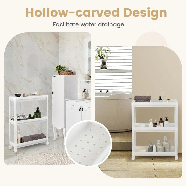 2 Pieces 3-Tier Slim Detachable Storage Cart with Drainage Holes and Wheels-White - 20.8 x 6.8 x 27.5