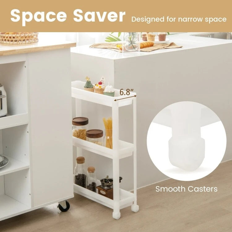 2 Pieces 3-Tier Slim Detachable Storage Cart with Drainage Holes and Wheels-White - 20.8 x 6.8 x 27.5