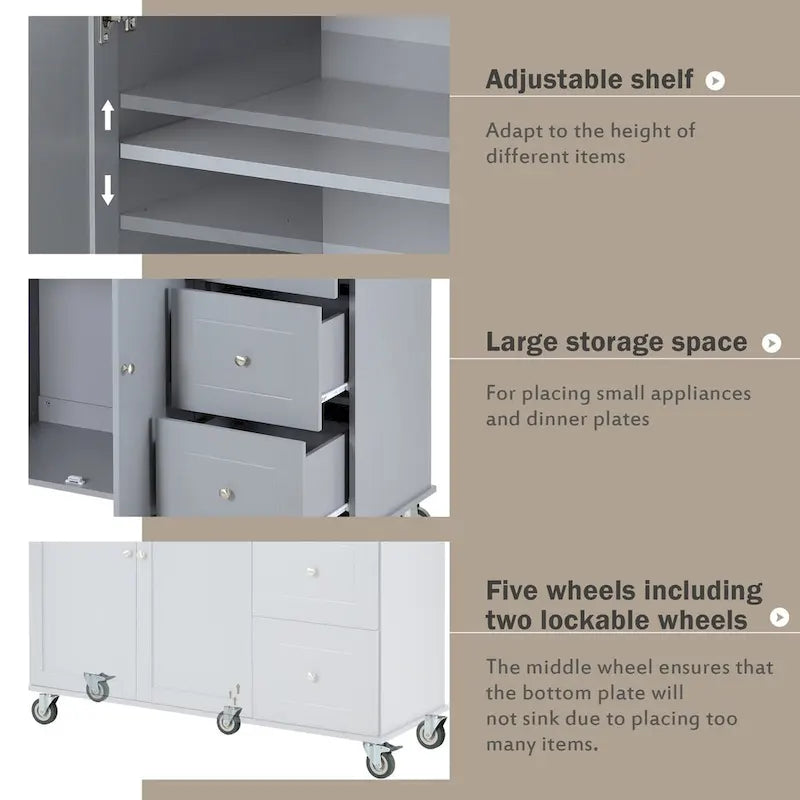 Multifunctional Kitchen Cart with Spice Rack and Adjustable Shelves