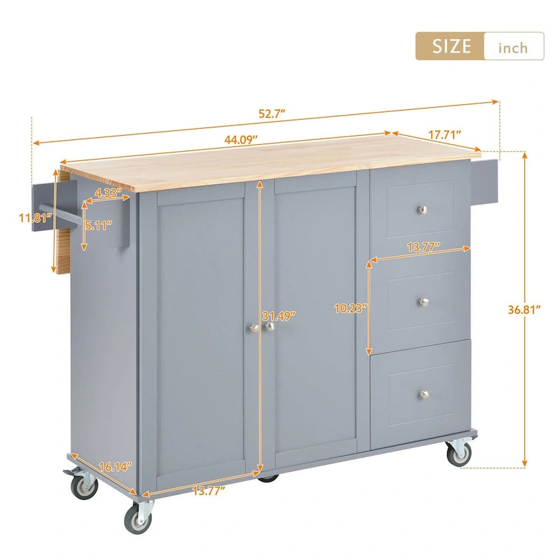 Multifunctional Kitchen Cart with Spice Rack and Adjustable Shelves