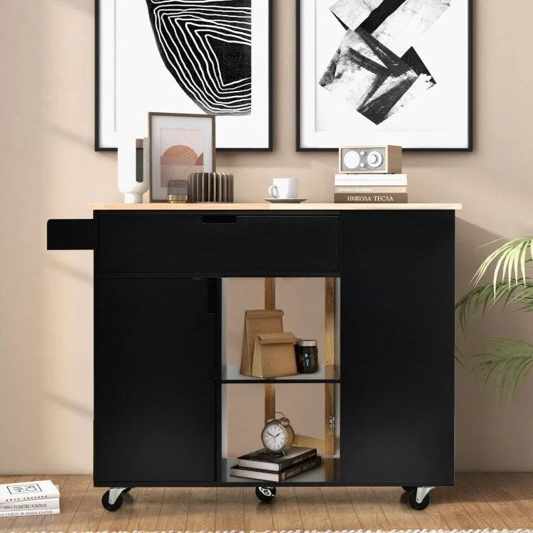 Drop-Leaf Kitchen Island with Rubber Wood Top - 49 x 30 x 36(L x W x H)