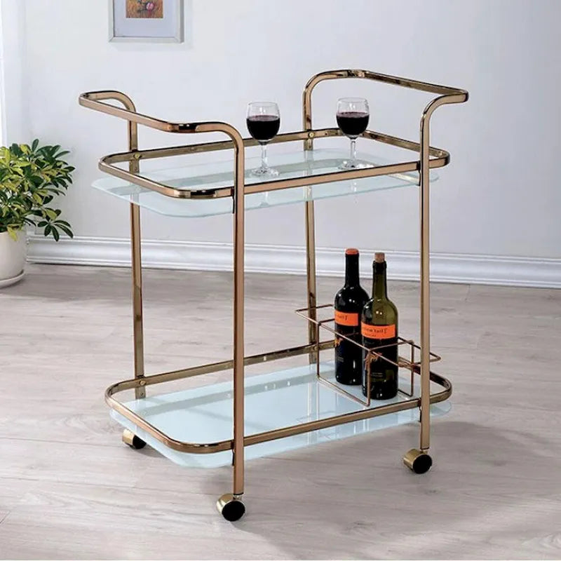 Tiana Contemporary Serving Cart In Champagne Finish - 32.5 H x 27 W x 16.5 L Inches