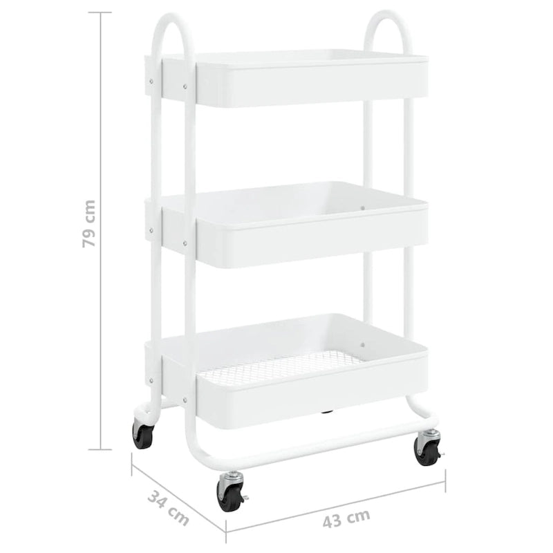 vidaXL Trolley 3-Tier Kitchen Trolley Kitchen Island Storage Utility Cart - 16.9 x 13.4 x 31.1