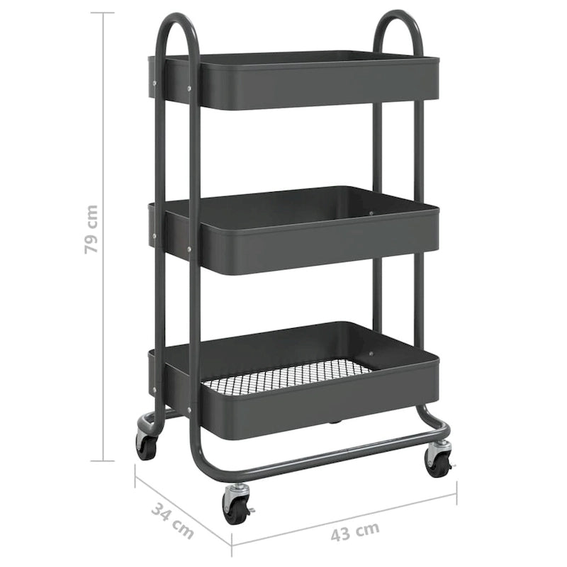 vidaXL Trolley 3-Tier Kitchen Trolley Kitchen Island Storage Utility Cart - 16.9 x 13.4 x 31.1