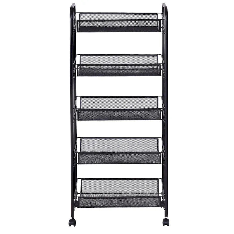 5 Tier Storage Rack Trolley Cart With Four 360 Degree Swivel Wheels - 17.5 x 10.5 x 41 (L x W x H)