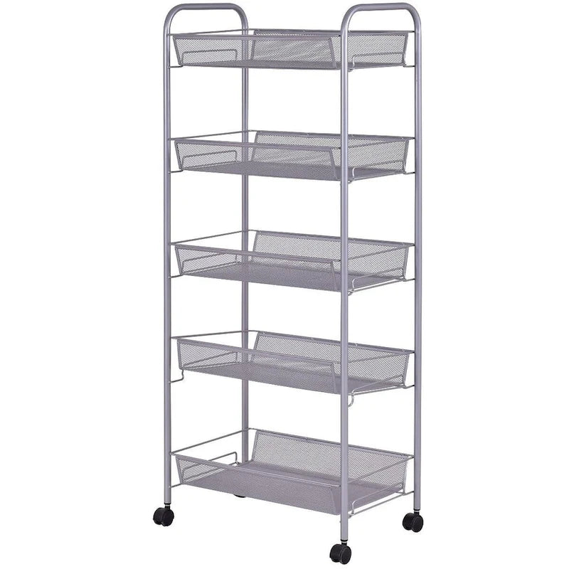 5 Tier Storage Rack Trolley Cart With Four 360 Degree Swivel Wheels - 17.5 x 10.5 x 41 (L x W x H)