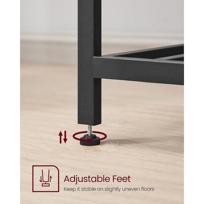 Black Metal Kitchen Shelf with Large Wooden Worktop and Adjustable Storage Racks