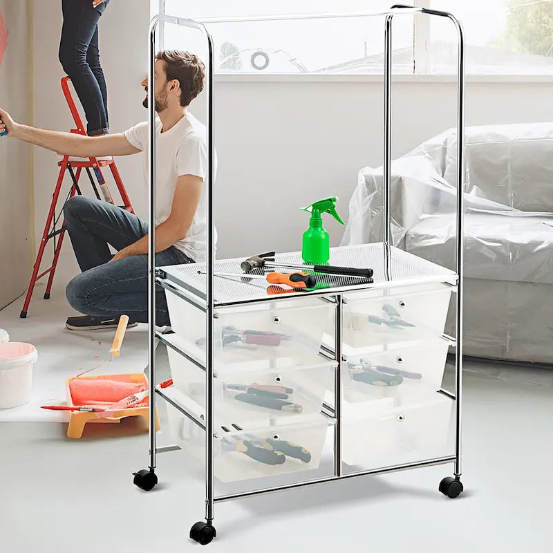Costway 6 Drawer Rolling Storage Cart w/Hanging Bar Office School - 25 x 14.5 x 44