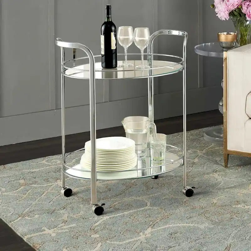 Loule Contemporary Serving Cart In Chrome Finish - 31 H x 26 W x 18 L Inches