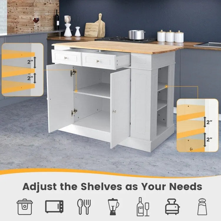 Kitchen Island with Storage and 3-Level Adjustable Shelves - 47 x 36 x 36 (L x W x H)