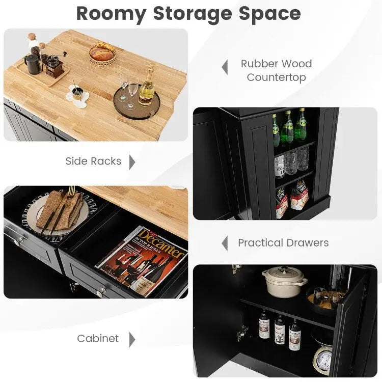 Kitchen Island with Storage and 3-Level Adjustable Shelves - 47 x 36 x 36 (L x W x H)