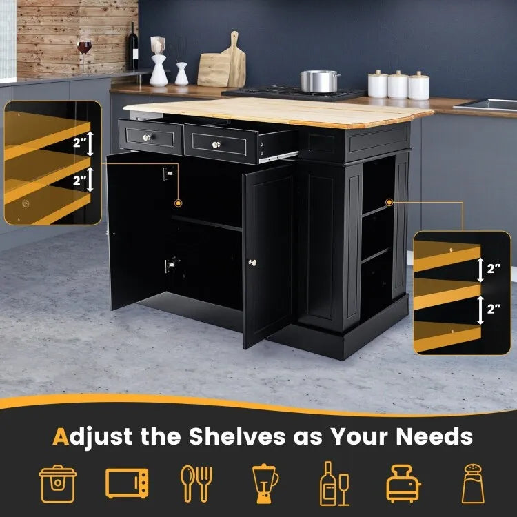 Kitchen Island with Storage and 3-Level Adjustable Shelves - 47 x 36 x 36 (L x W x H)