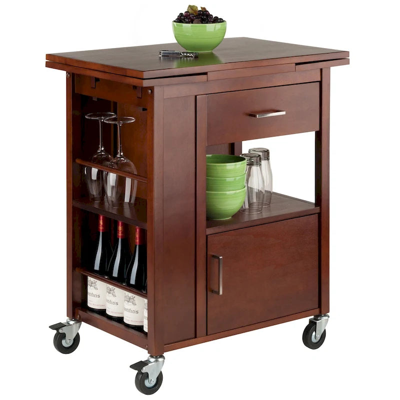 Gregory Extendable Top Kitchen Cart, Walnut - 27.56 x 18.35 x 33.46 inches
