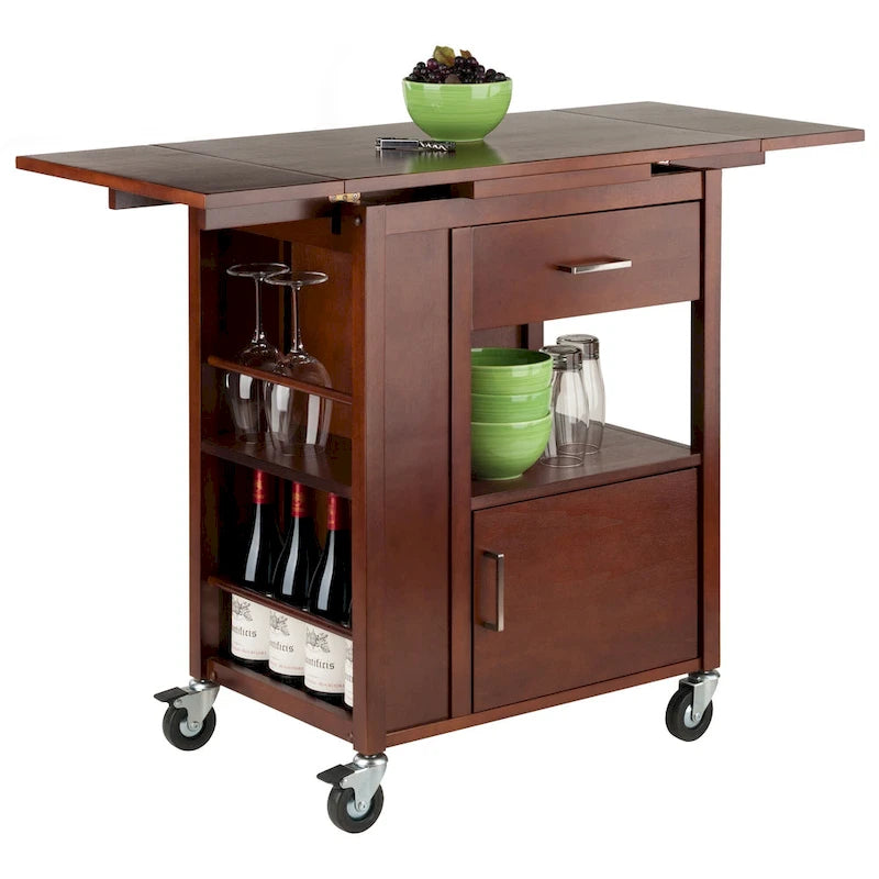 Gregory Extendable Top Kitchen Cart, Walnut - 27.56 x 18.35 x 33.46 inches