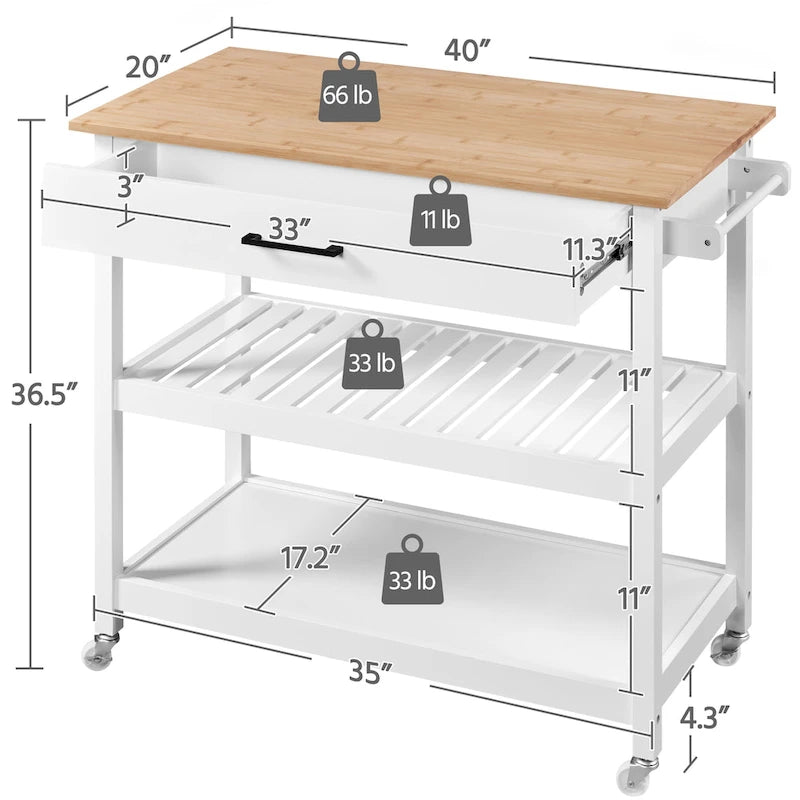 Yaheetech Kitchen Cart with storage and Drawer Wood Countertop