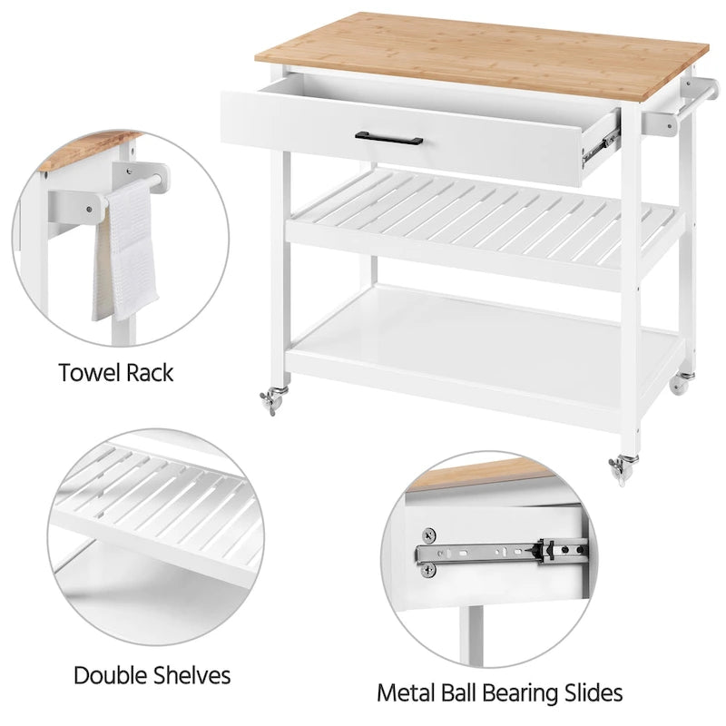 Yaheetech Kitchen Cart with storage and Drawer Wood Countertop