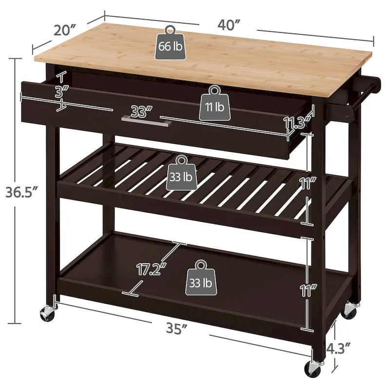 Yaheetech Kitchen Cart with storage and Drawer Wood Countertop