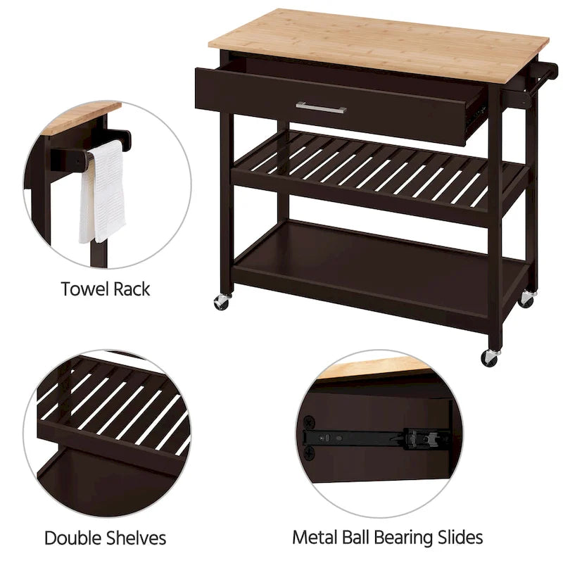 Yaheetech Kitchen Cart with storage and Drawer Wood Countertop