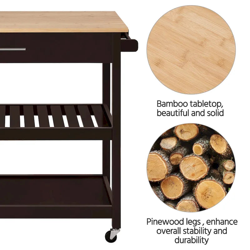 Yaheetech Kitchen Cart with storage and Drawer Wood Countertop